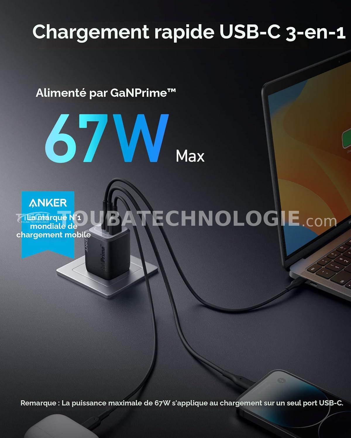 Anker Prime 67W GaN – 3 ports – Sans écran