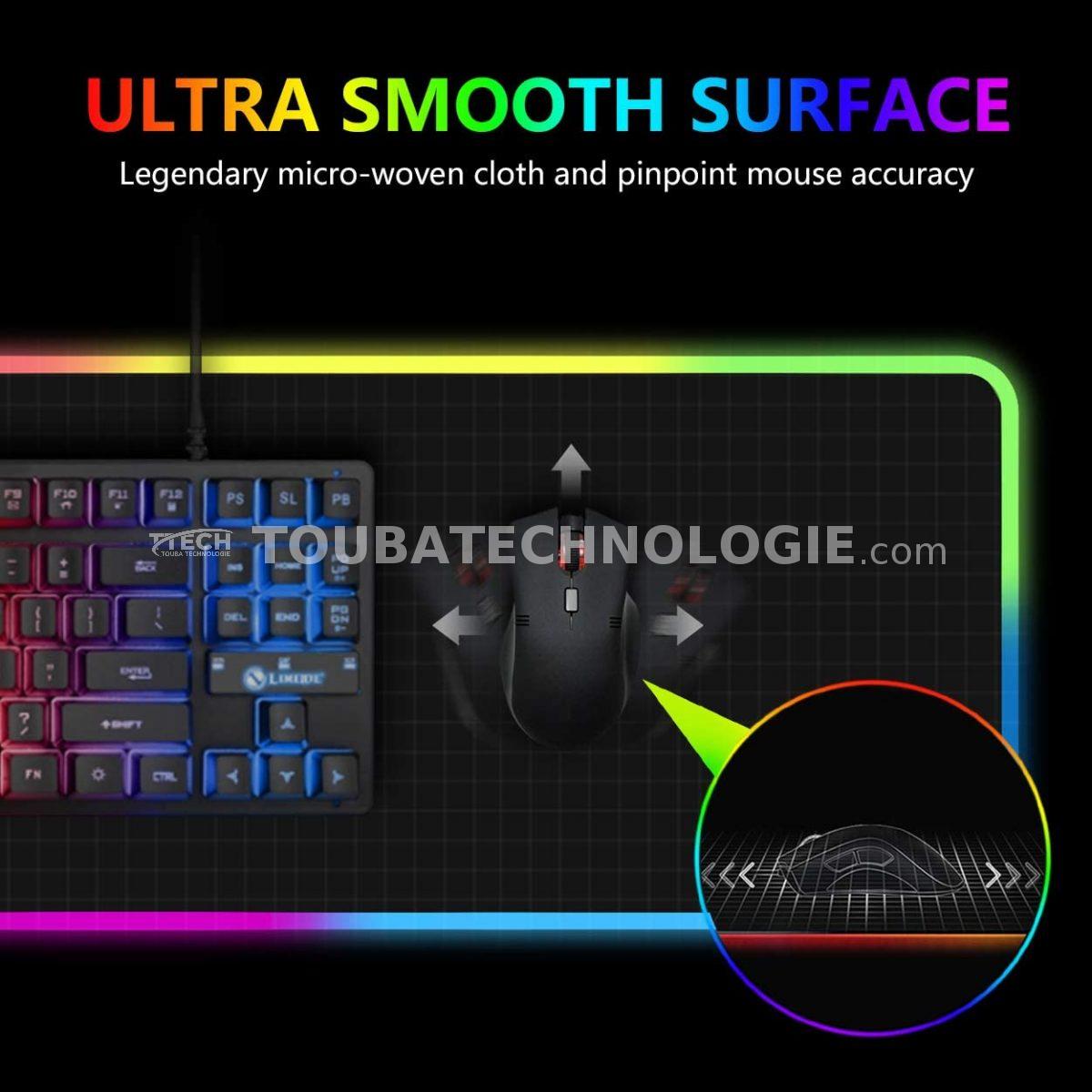 Tapis de souris gaming GMS WT-5 RGB – Format étendu 70 × 30 cm – Pour clavier et souris